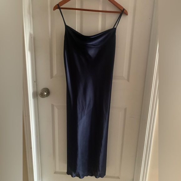 SATIN COWL NECK SLIP MIDI DRESS - Picture 2 of 2